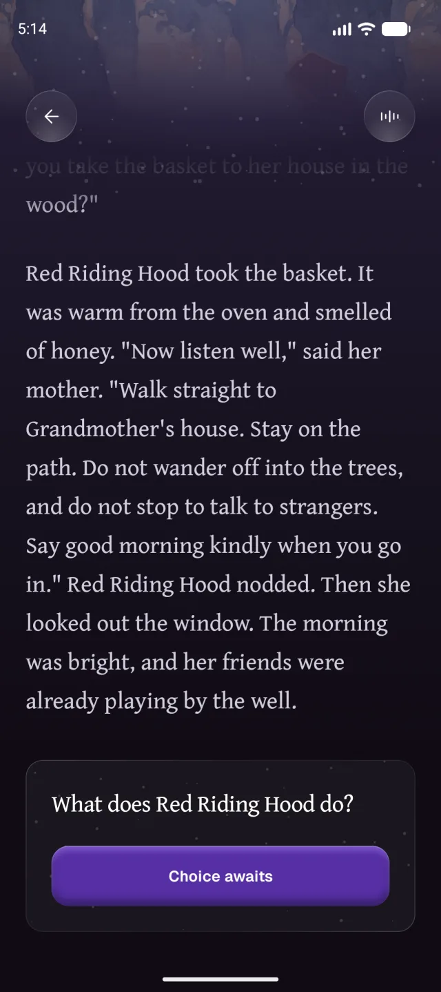 A crossroad in the story: what does Red Riding Hood do next?